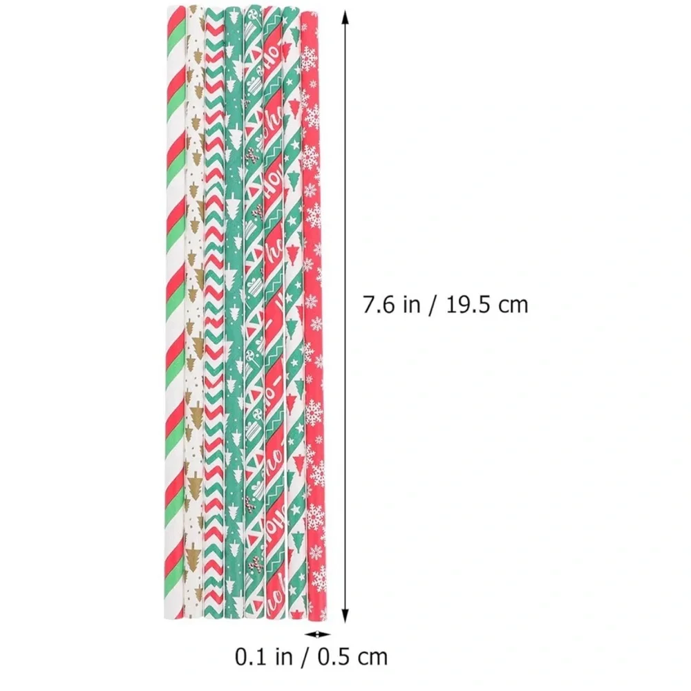Christmas Festive Red and Green Striped Straws